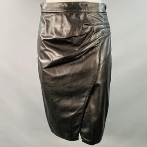 L'AGENCE Size 8 Black Pleated Lambskin Leather Pencil Below Knee Skirt